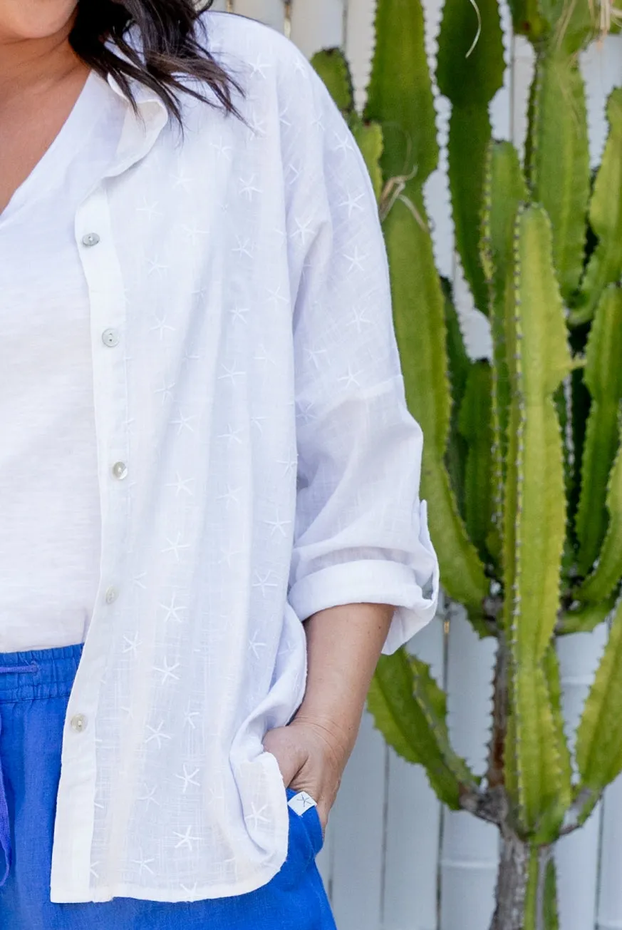 Starfish Cotton Embroidered Beach Shirt