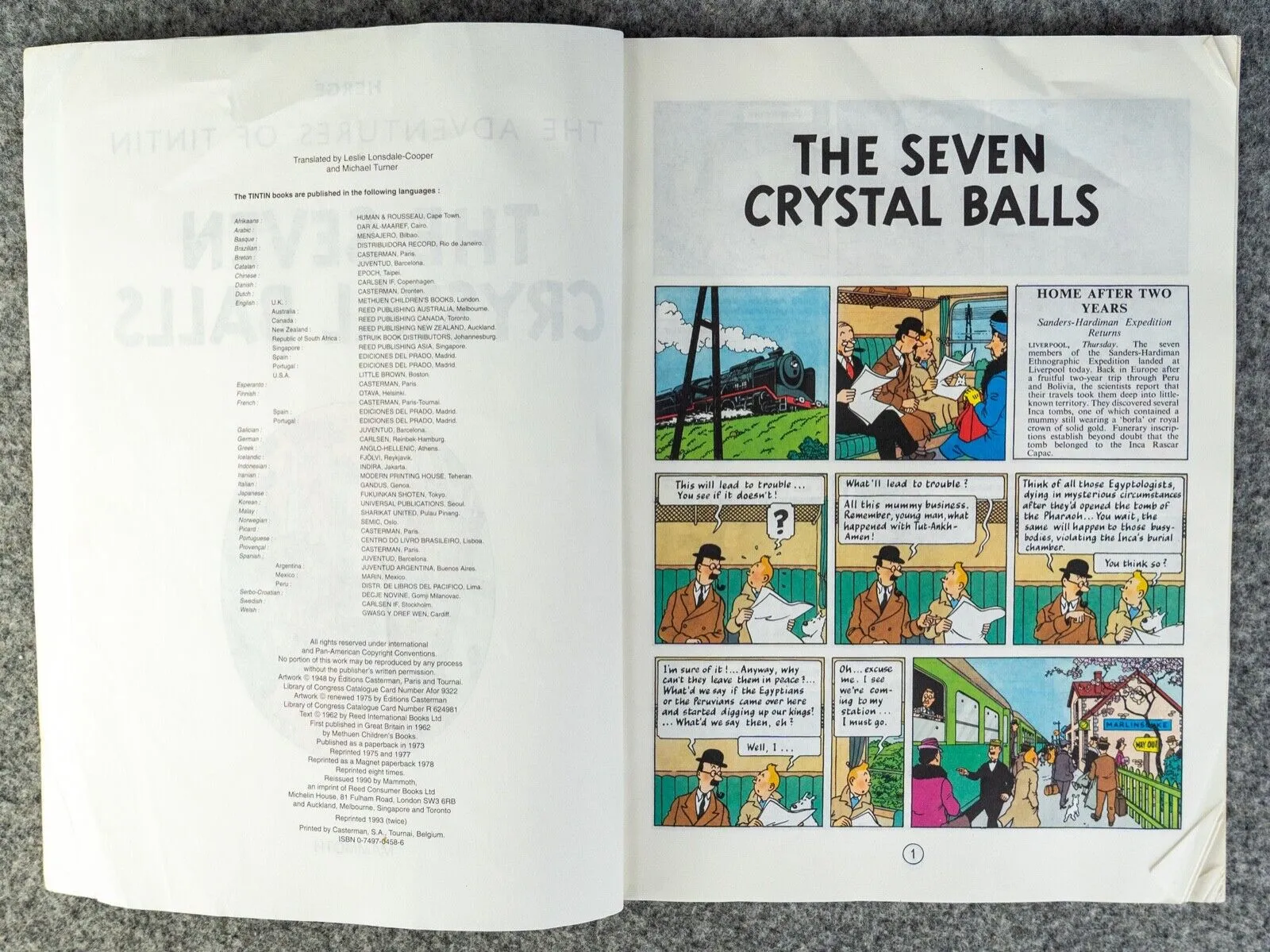 The Seven Crystal Balls - Tintin Mammoth UK Paperback Edition Book 1990s