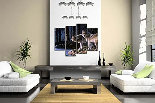 TWO WOLF STAND ON RIVER BANK FOREST WALL ART PAINTING WOLVES PICTURES PRINT ON CANVAS ANIMAL THE PICTURE FOR HOME MODERN DECORATION