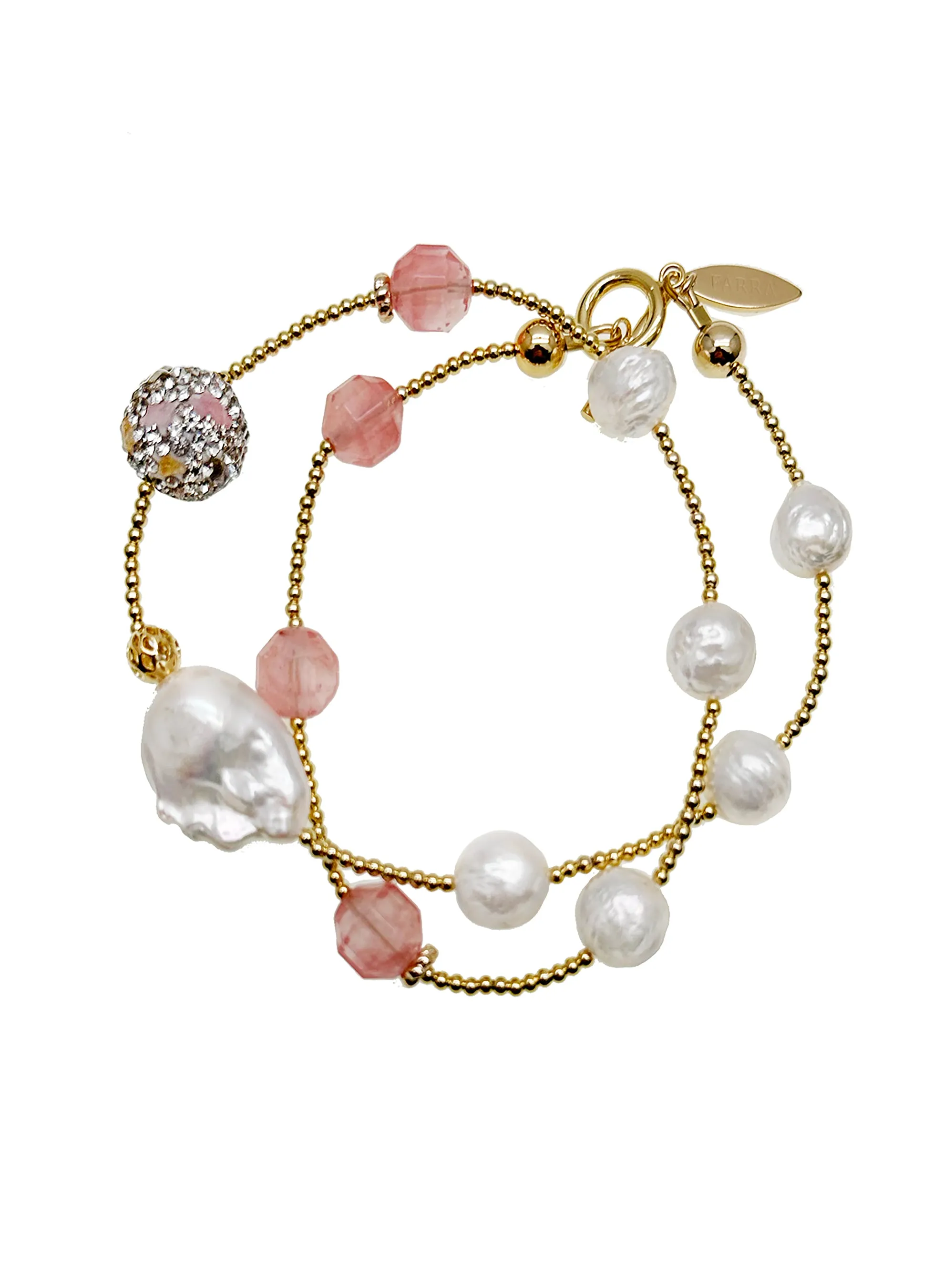 Watermelon Quartz & Freshwater Pearls Bracelet JB003