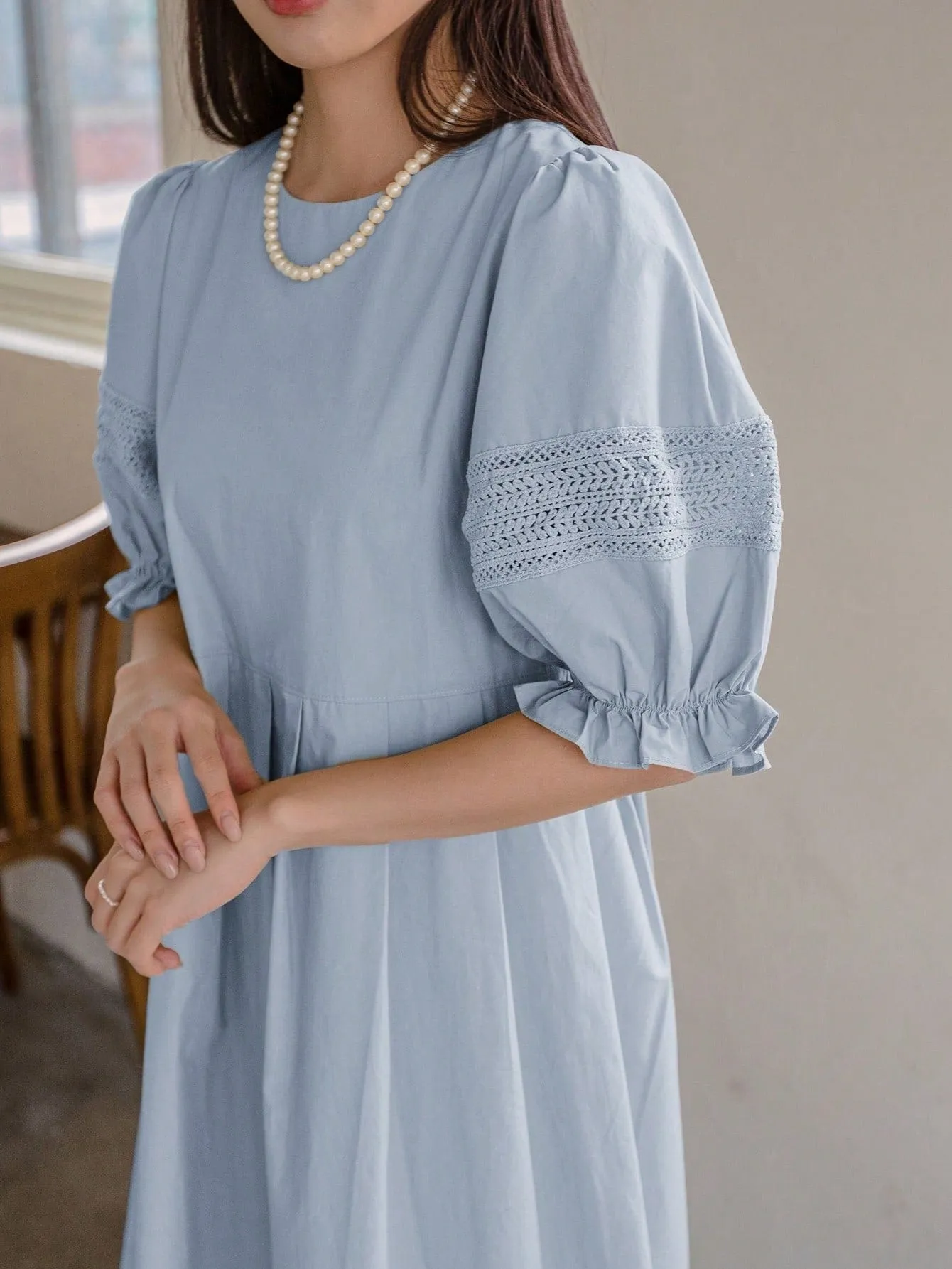 White Oversized Cotton Puff Sleeve Smock Dress, (S-XL)