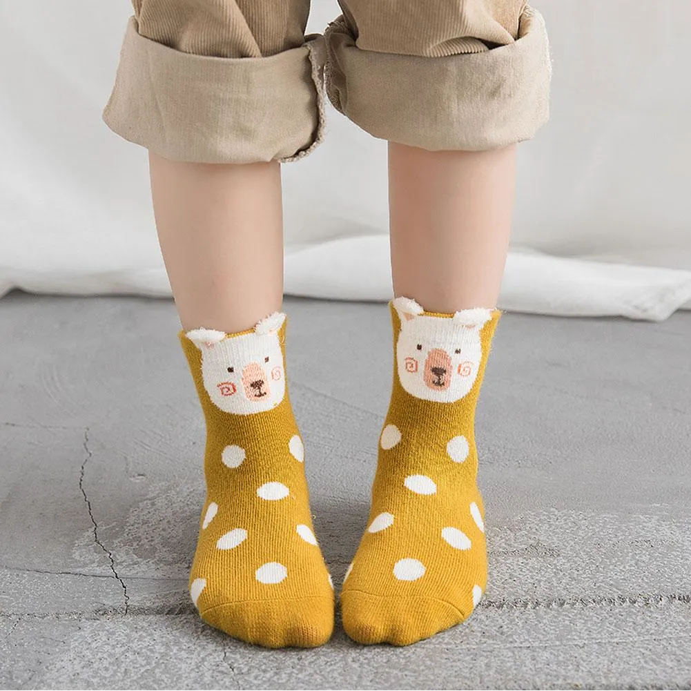 ZFSOCK Cute Animals Design Crew socks for Girls, 5 Pairs