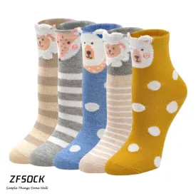 ZFSOCK Cute Animals Design Crew socks for Girls, 5 Pairs