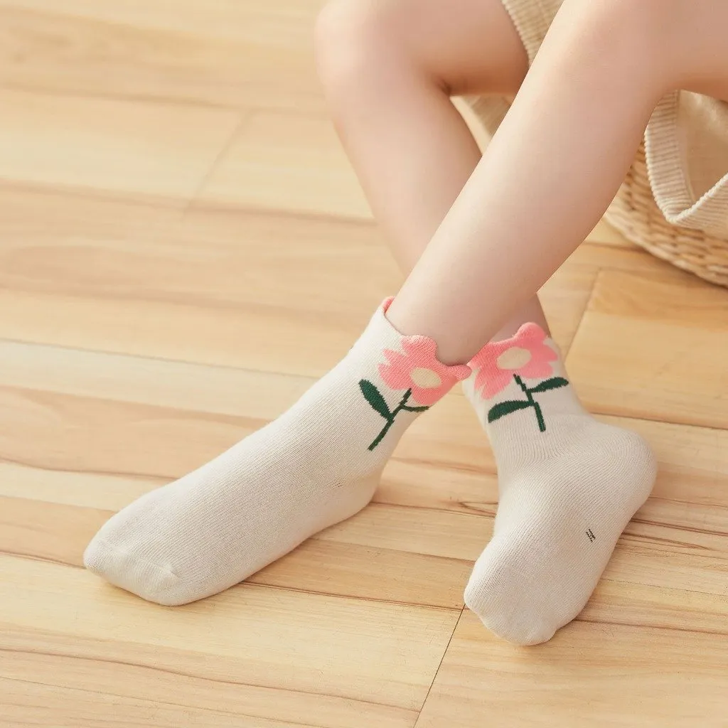 ZFSOCK Cute Design Pink Socks for Girls, 5 Pairs