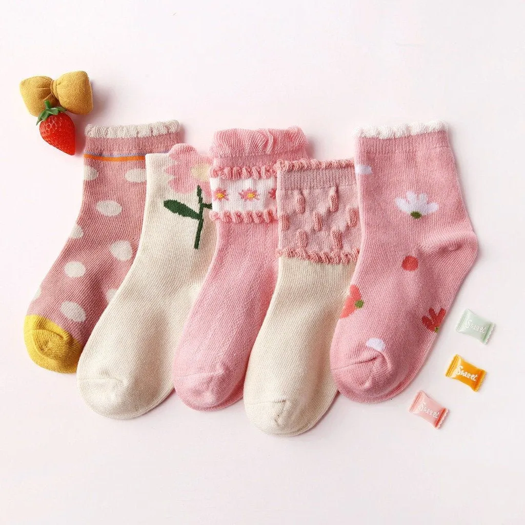 ZFSOCK Cute Design Pink Socks for Girls, 5 Pairs